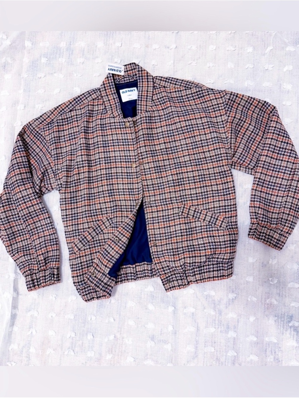 NWT! Gorgeous Houndstooth Bomber Jacket - Brown, Navy & Cream size S Tall